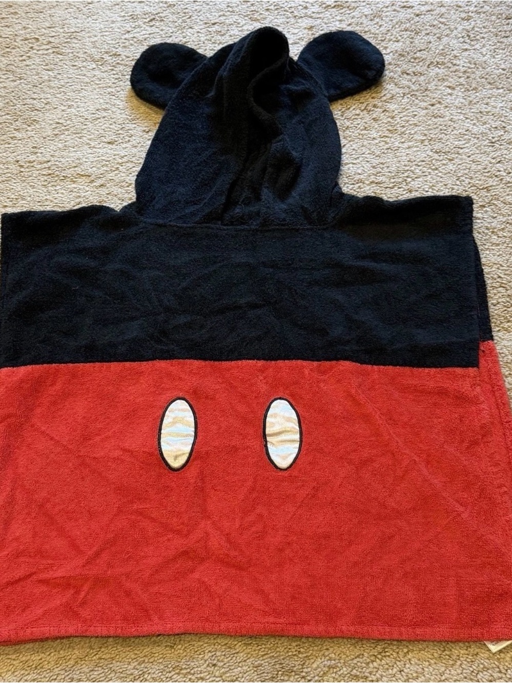 Disney Hooded Mickey Mouse Terry Cloth Towel Size 2-4 Based On Height